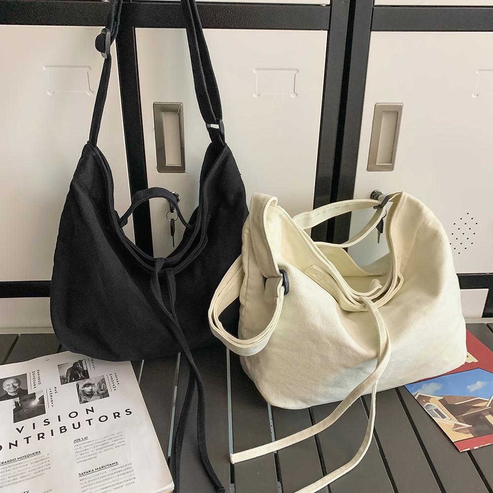 Женская сумка-шоппер, простая модная сумка-хобо на молнии, парусиновая однотонная сумка через плечо, большая вместительная сумка на плечо для женщин и мужчин