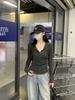 Серый вязаный комплект из двух предметов с кружевом для женщин - Осенний облегающий топ с длинным рукавом, базовый слой