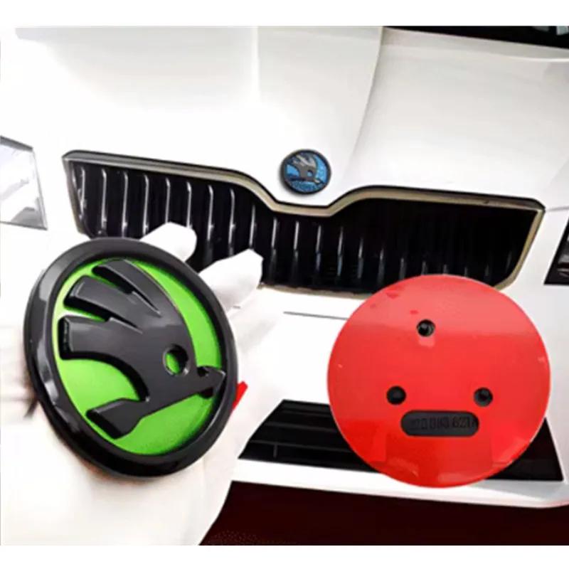 wzvbd3 2pcs 90mm 80mm for SKODA Car Front Grille Head Hood Bonnet Emblem Rear Tail Bumper Trunk Sticker Badge Styling Accessories