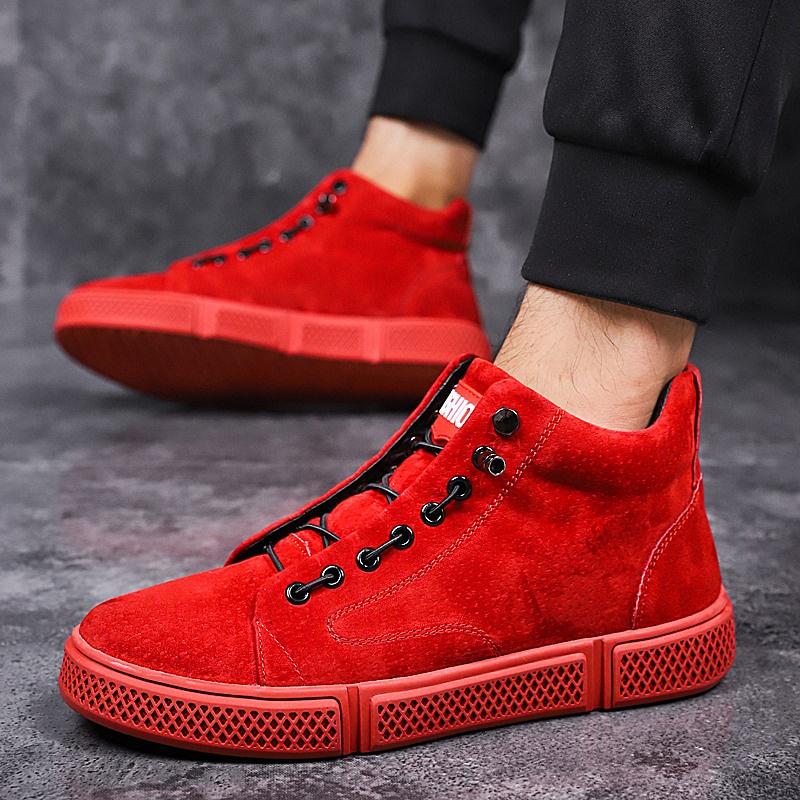 Fashion Red High Top Sneakers Men High Quality Suede Leather Casual Sneakers Hip Hop Streetwear Shoes Men Luxury Designer Shoes
