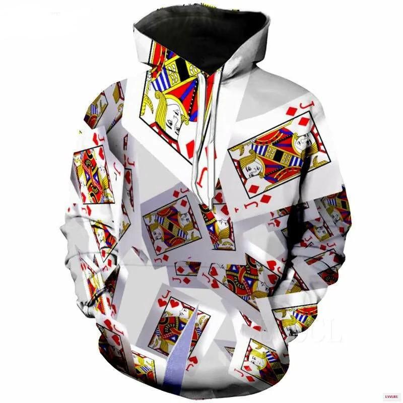 Unisex Oversized Hooded Sweatshirt With Dice Print Long Sleeve Cotton Blend Pullover Winter