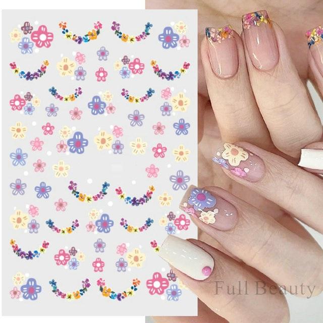 Летние цветочные и лиственные наклейки-водные слайдеры для дизайна ногтей в зеленом цвете
