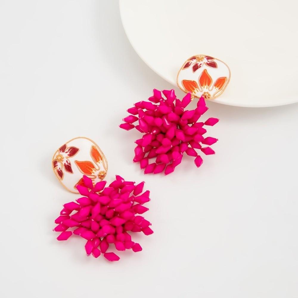 Floral Drop Earrings Enamel Dangle Earrings Vintage Statement Earrings For Women