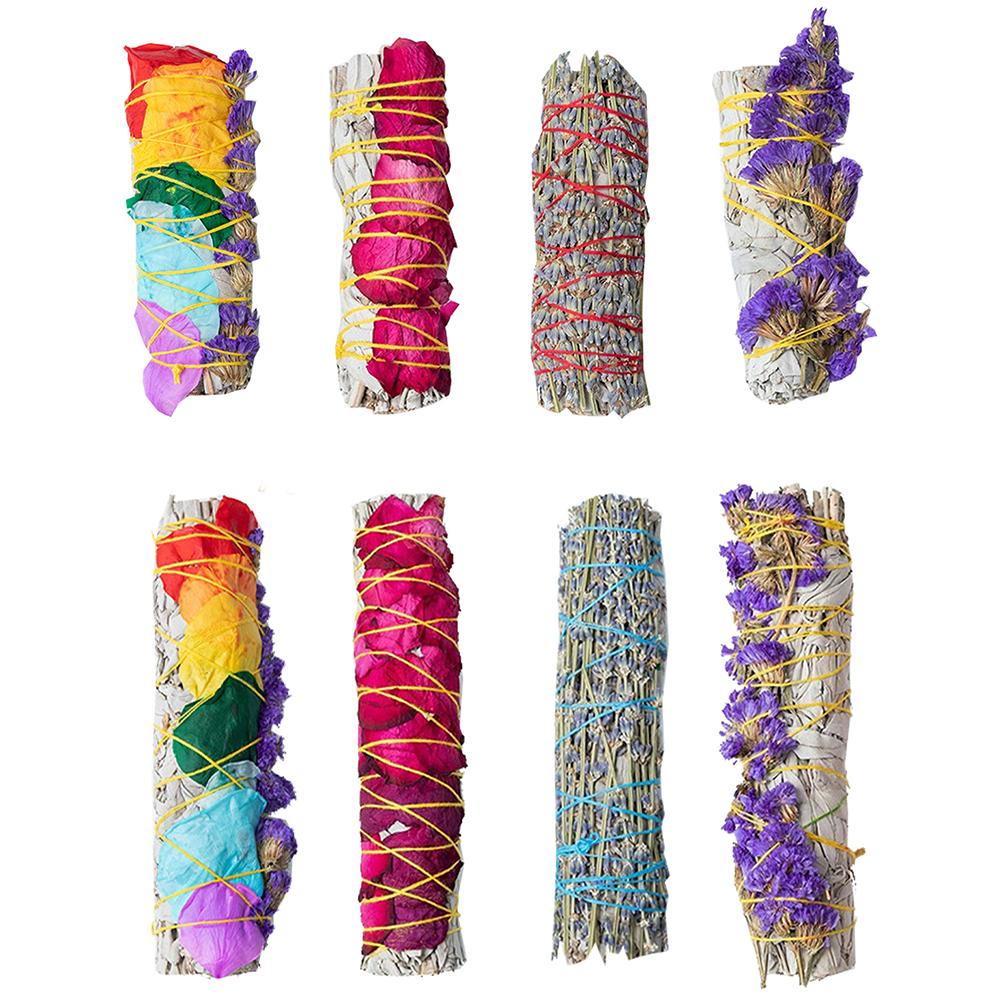 Цветочные натуральные белые шалфейные травяные палочки для очищения помещений, ароматические палочки для домашнего очищения