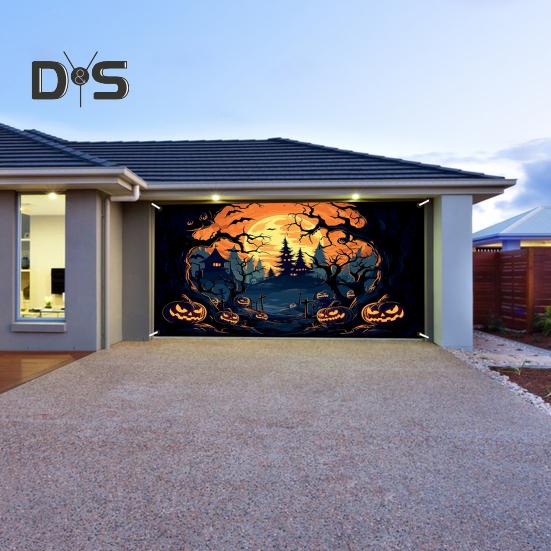Украшение гаражных ворот на Хэллоуин, тыквенный замок, гаражные ворота, баннер, подвесной фон на Хэллоуин, фреска для стены, окна, двора