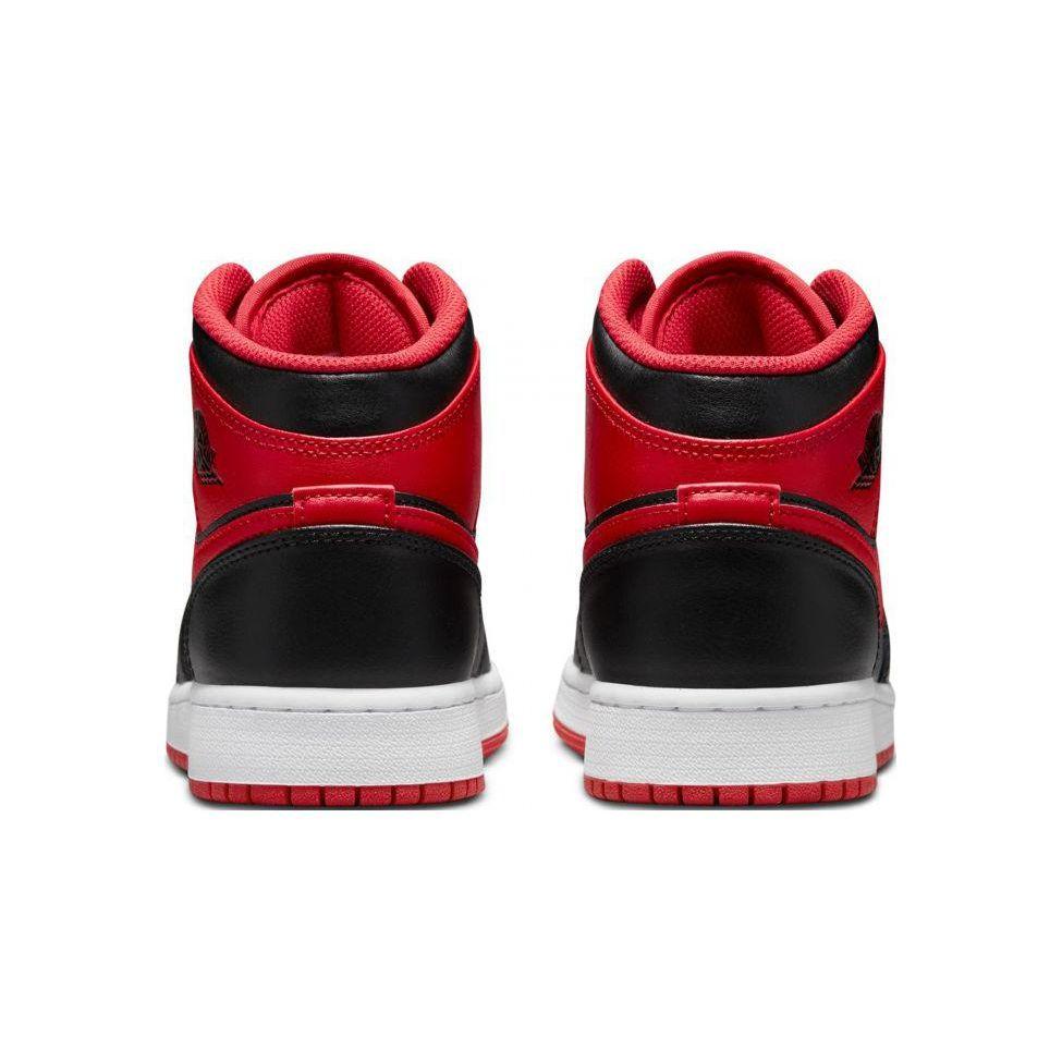 Кроссовки Air Jordan 1 Mid GS Alternate Bred для детей Черный Огненно-красный Белый DQ8423-060