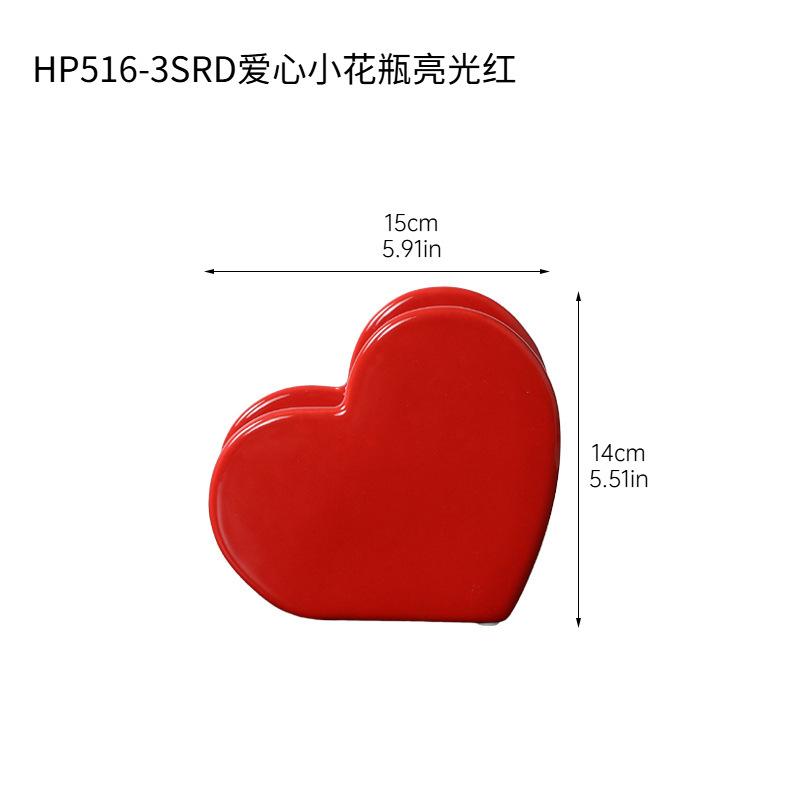 Ceramic Heart-shaped Vase Love Flower Vase Flower Arrangement Accessories Ceramic Handicrafts Red Heart Shape Home Decoration