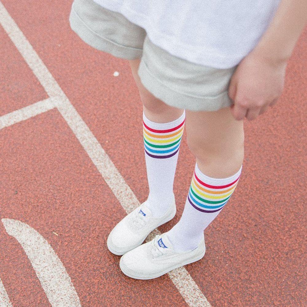 Soft Knee Over Thigh High Football Socks Long Hosiery Stocking Rainbow Stripe