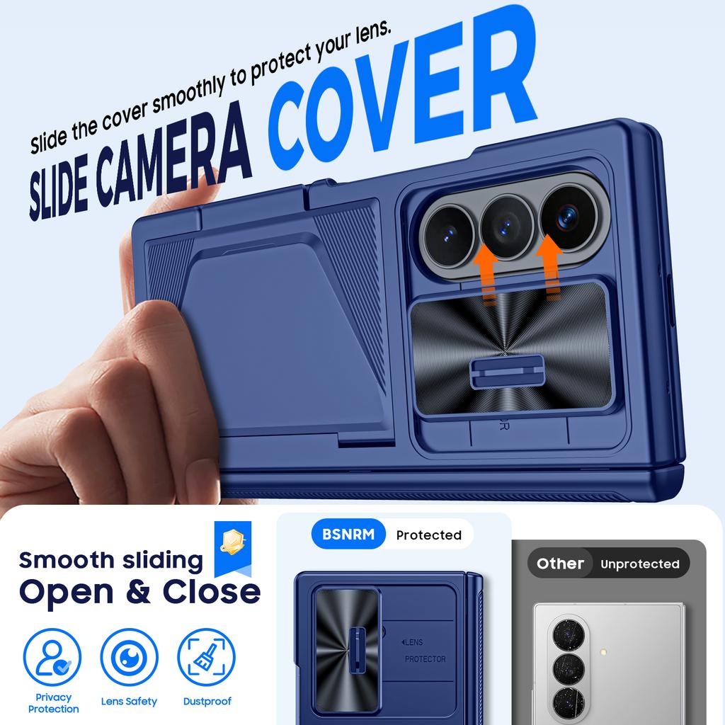 Wallet Phone Case with Hidden RFID Card Slot and Hinge Protection, Hard Shell for Galaxy Z Fold 8 Ultra-Blue