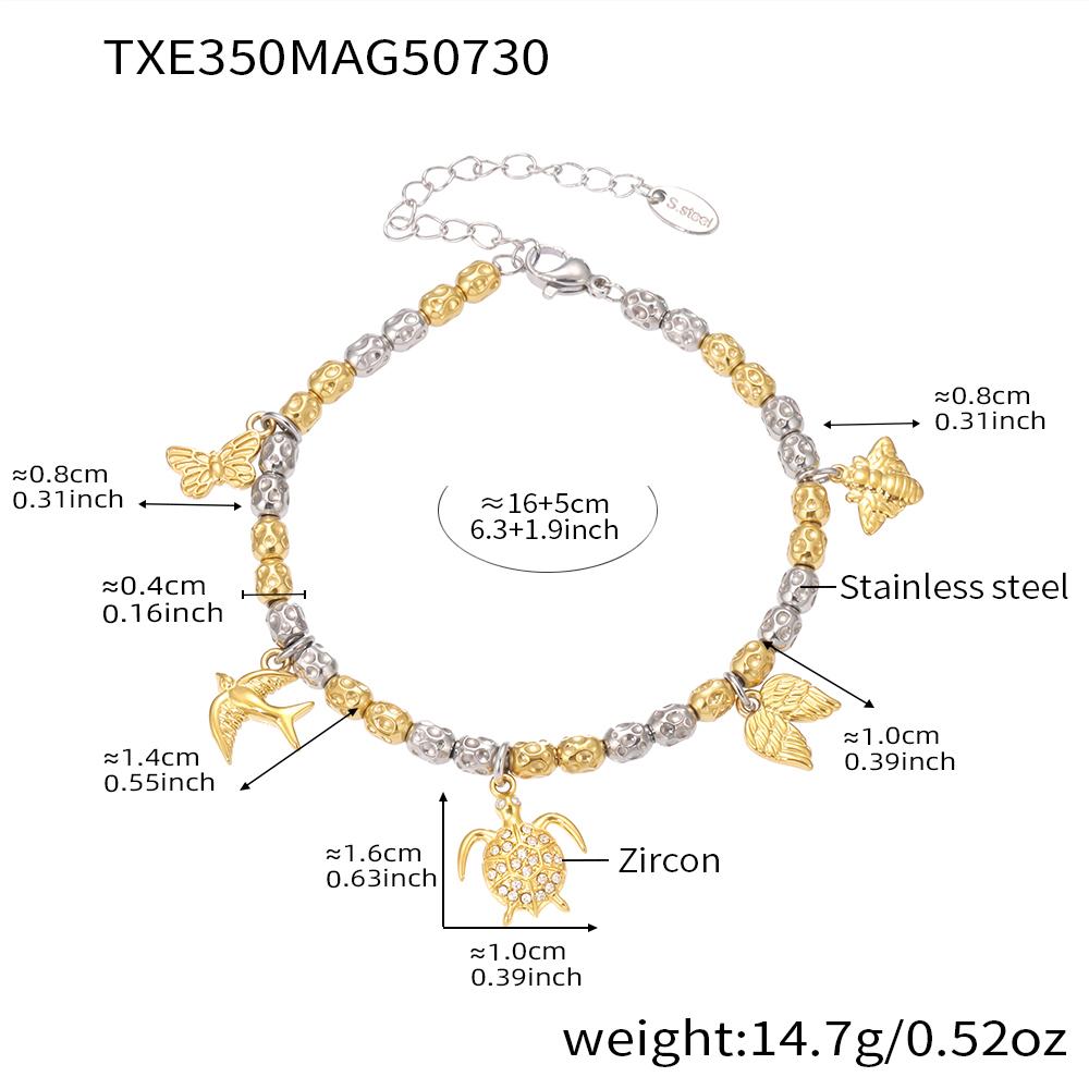 Heart And Flower Charms Necklace Bracelet In Stainless Steel 18k Gold Plated Beaded Necklaces Bracelets Jewelry Set For Women