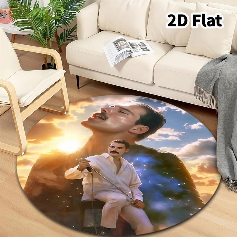 Queen Freddie Mercury Round Area Rug Carpet Rug For Living Room Bedroom Sofa Playroom Decor Nonslip Floor Mat