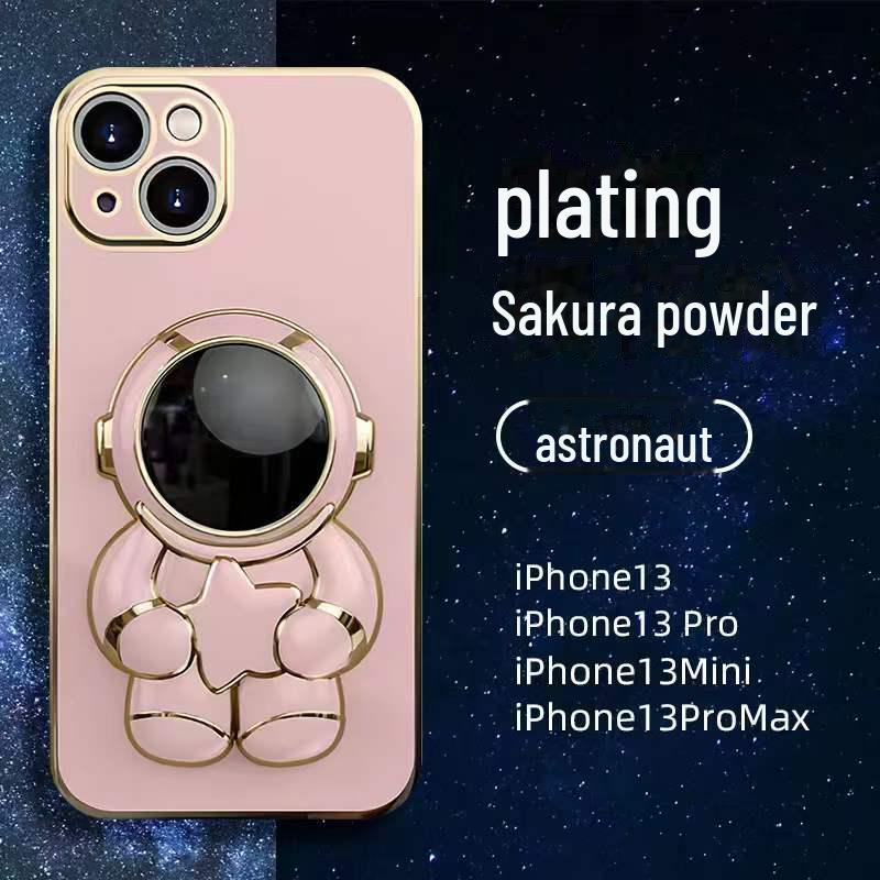 Чехол Astronaut с гальваническим покрытием и подставкой для iPhone 13 Pro Max/12/XS/8P