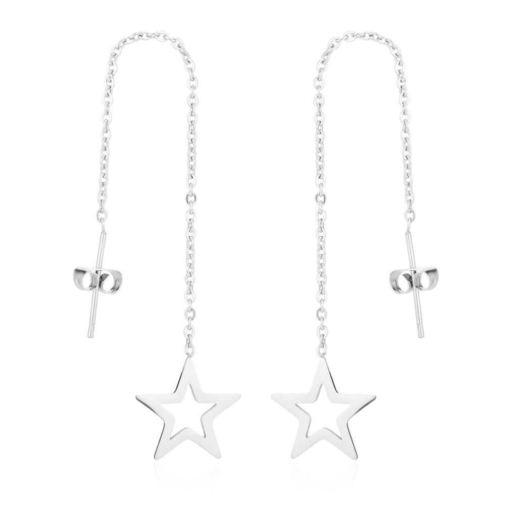 Korean David Star Earrings Long Line Thread Piercing Earring For Teens Girl Geometry Dangle Accessories Mujer Stainless Jewelry