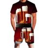 Summer Casual Pullover Sportswear Suit Beer 3D Printed Men's T-shirt Suit