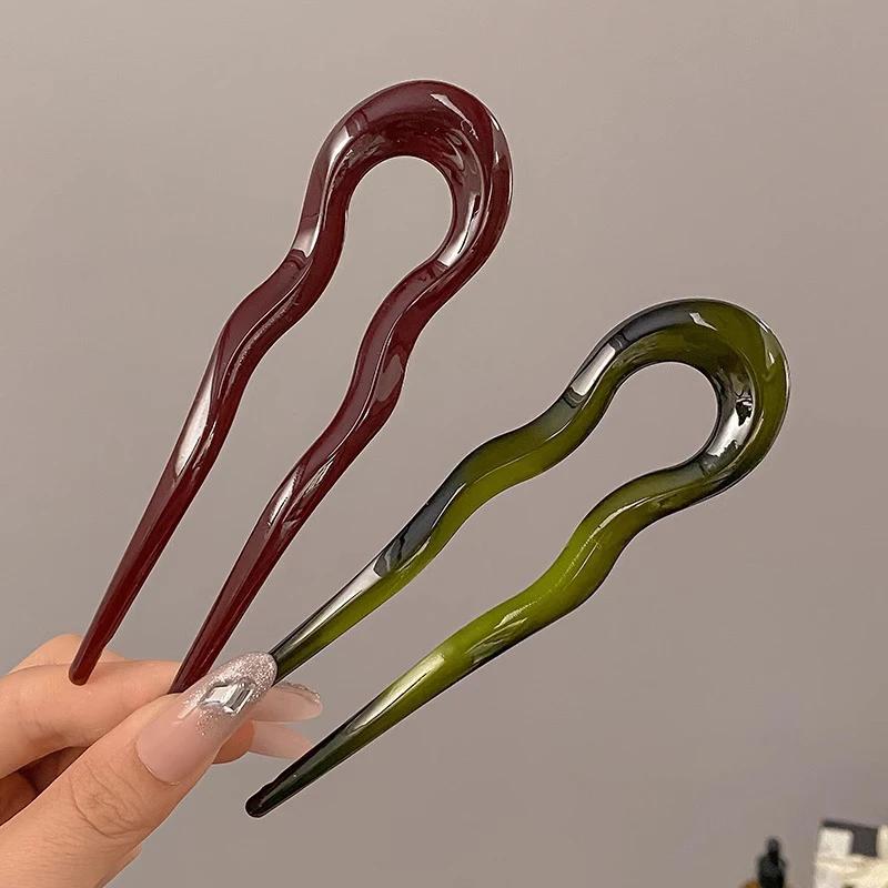 U-Shaped Hair Fork Women Fashion Tortoiseshell Acetate Hairpin Geometric Design Headwear Hair Sticks Girl Hair Accessories