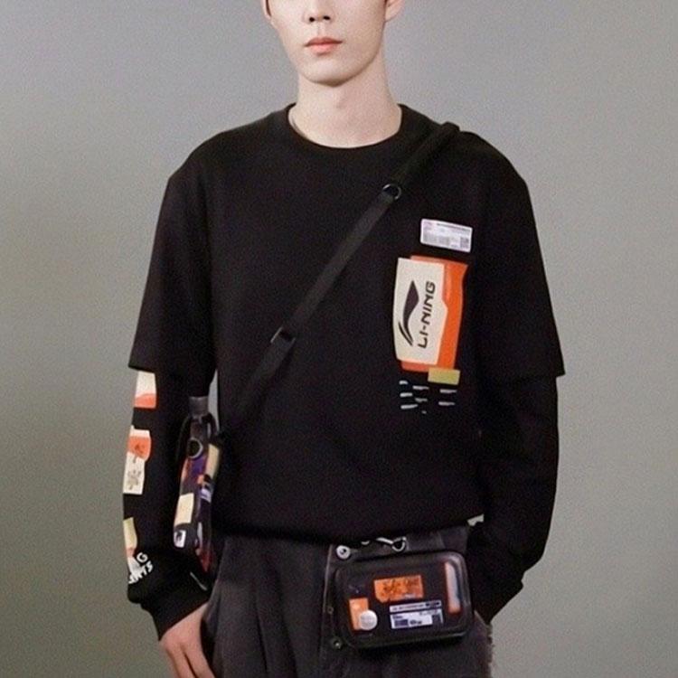 Футболка с короткими рукавами и принтом логотипа Li Ning Wu Chuang Wu Yi Color Block, топы унисекс, черная AHSRA59-2