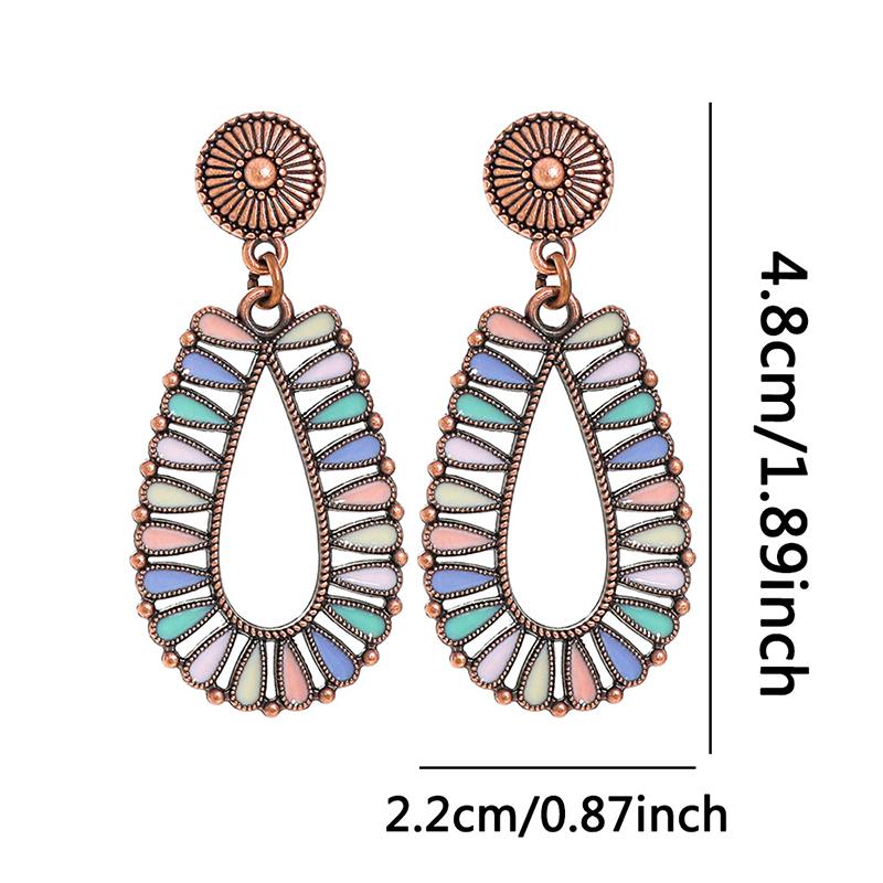 Vintage Colorful Bohemian Enamel Drop Dangle Earrings For Women Boho Hollow Geometric Ethnic Retro Stud Jewelry Female Earrings