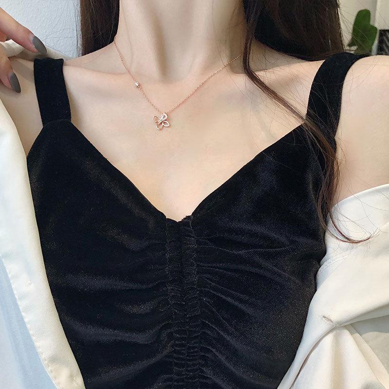 Ожерелье Fresh Flower из розового золота с цирконием для женщин Niche Sense, универсальная простая цепочка на ключицу