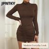 Женские модные летние весенние повседневные платья JPNTKY с принтом однотонного цвета, с круглым вырезом, с длинным рукавом