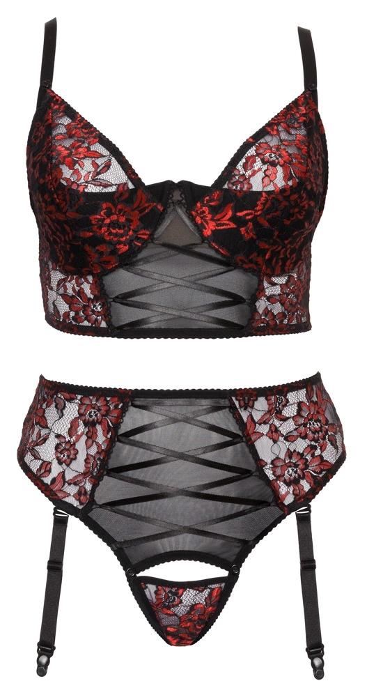 Cottelli CURVES - Sexy Floral Lace Set Black and Red 90C/XL