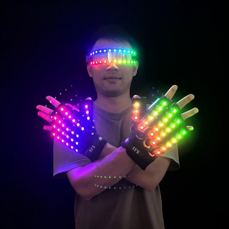 Colorful Remote-controlled Glove and Glasses Set, Multi-colored Glowing Gloves, Stage, Nightclub, Bar, KTV, Internet Celebrity, Flashing Gloves