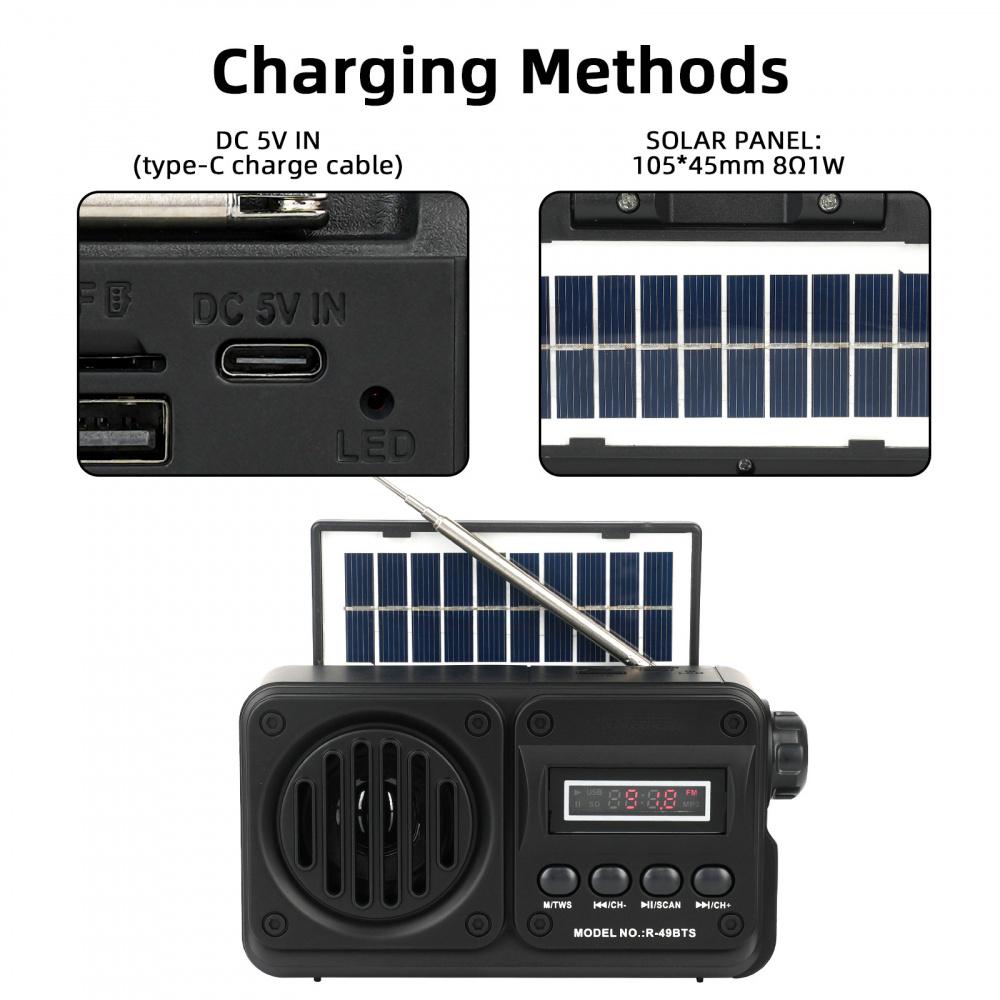 Солнечная батарея, вставная бас-карта, высококачественный звук, Bluetooth-динамик, FM-радио с автоматическим поиском каналов