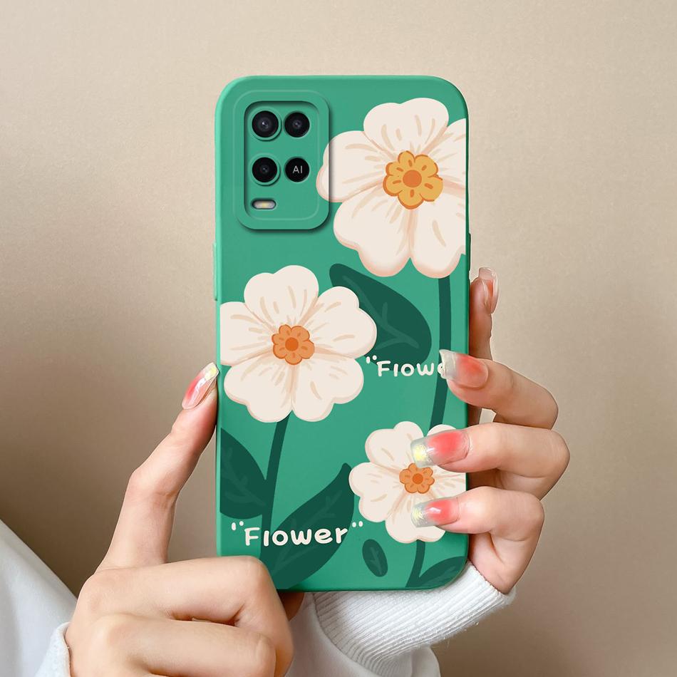 Чехол для Oppo A54 A54S Конфетный Цветочный Рисунок Мягкий Обновленный Жидкий Силикон Полная Защита Задняя Крышка Funda