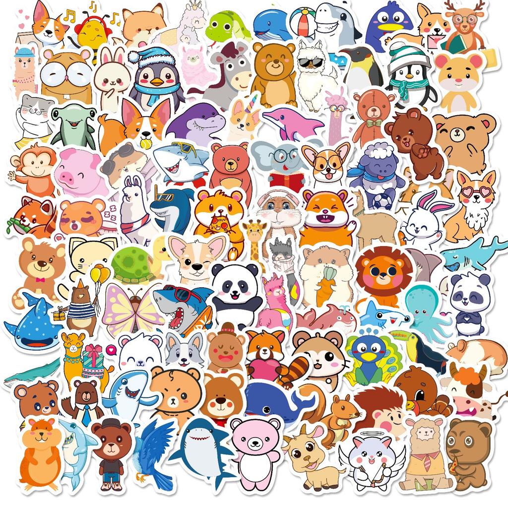 100 Small Size Cartoon Animal Stickers Not Repeat Laptop Water Cup Graffiti Stickers