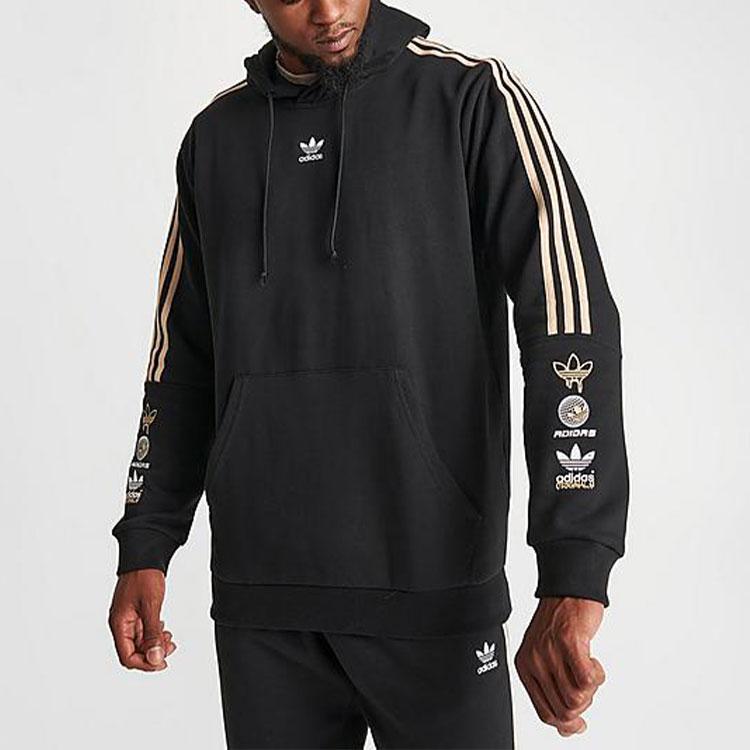 adidas Худи Originals для мужчин, черное, с золотой вышивкой 3 полоски, значок IS2579