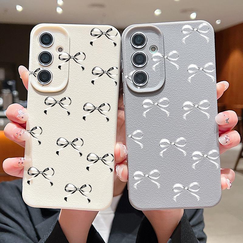 Чехол из кожи с принтом банта и текстурой из ТПУ для Samsung S25 Ultra S24 FE S23 S22 A36 A56 A16 A55 A26 A15 A35, тонкий матовый противоударный мягкий чехол для телефона
