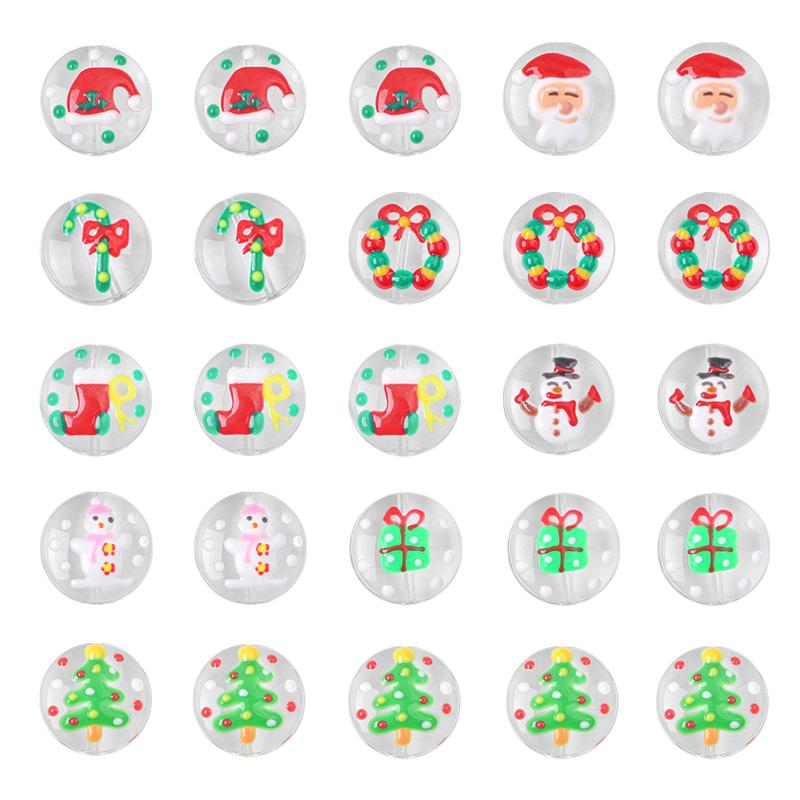 1 шт., 19 мм, рождественская серия, прозрачные цветные глазурные бусины, ручная роспись, капли масла, плоские круглые бусины для изготовления ювелирных изделий, DIY, очаровательное украшение