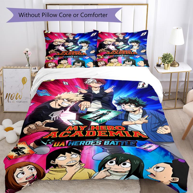 3pcs My Hero Academia Bedding Set Duvet Cover Closure Includes 1 Duvet Cover & 2 Pillowcases, Soft and Comfortable for All Seasons.