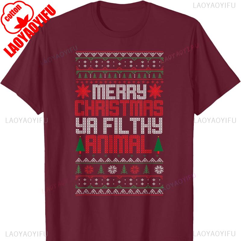 Christmas Merry Xmas Ya Filthy Animal Meme Lol Ugly Camiseta Negro Crew Neck Short Sleeve Cotton Top All Seasons Casual Fashion
