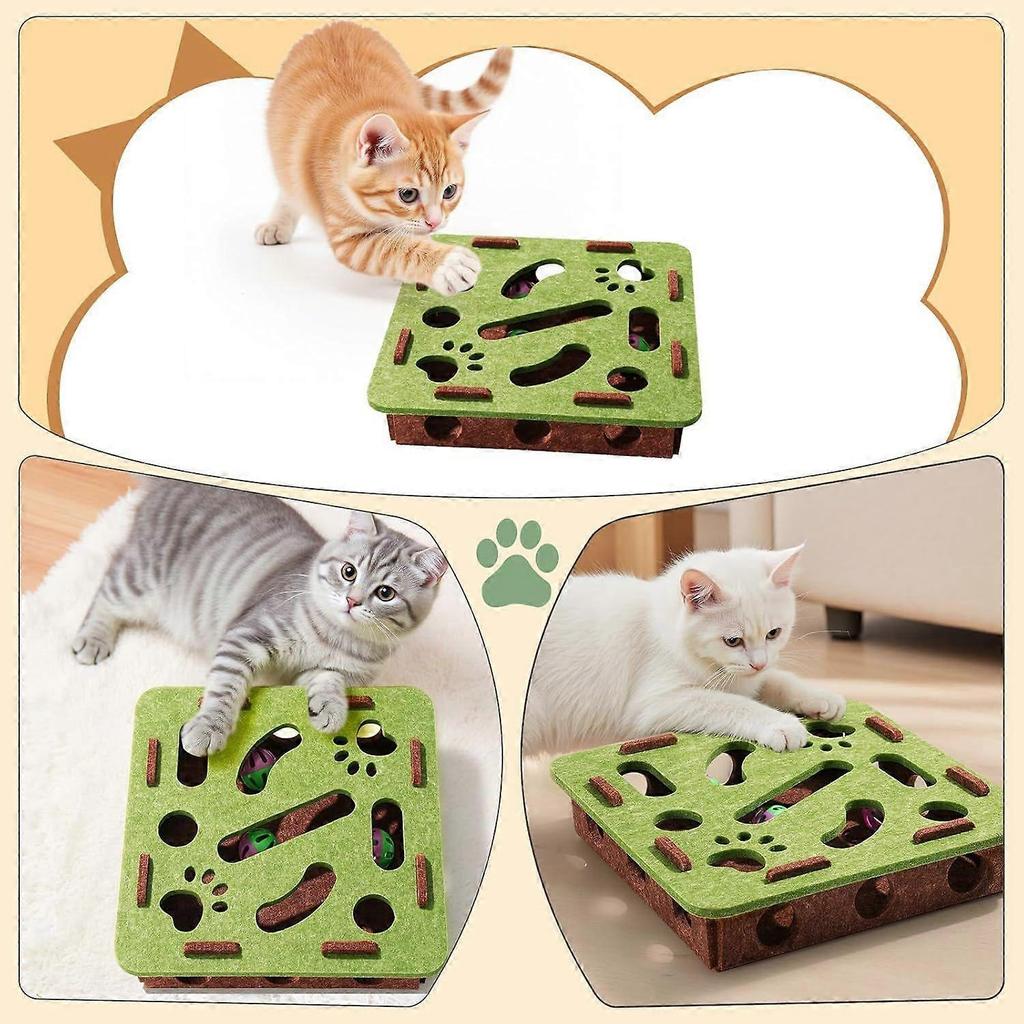 Interactive Cat Toy Puzzle Toys for Indoor Cats Felt Maze Box Kittern Toys Pet Cat Games Self Play Fun Exercise Hide Seek Moving Cat Toy for Bored Cat