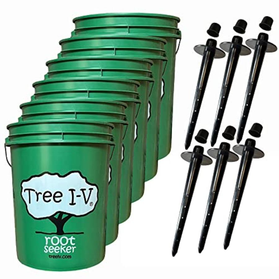 Система полива Tree I-V 6 шт. Оригинальная базовая корневая система подачи воды - Прочный самонесущий резервуар 5 галлонов с заполнением без рук - Вода
