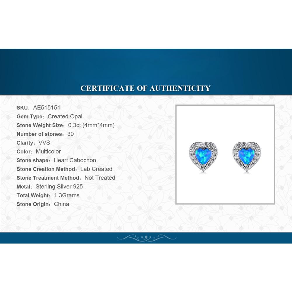 Created Blue Opal 925 Sterling Silver Stud Earrings for Woman Trendy Fine Jewelry Fashion Party Gift
