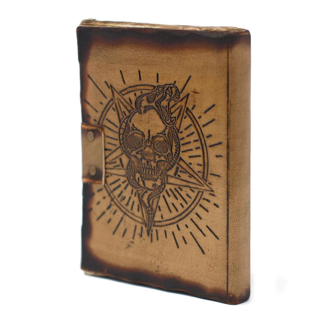 Leather Notebook Skull and Pentagon Burnt Edges 7x5