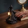 Resin Witch Lantern Halloween Lamp Figurine, Stained Glass Hat Night Light, Gothic Table Indoor Ornaments Spooky for Home Decor And Party Tabletop