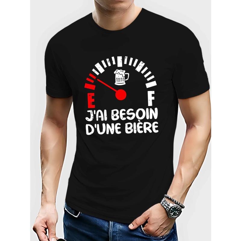 Мужская смешная французская футболка "J' Besoin 'un Bière" (Мне нужна пиво) - Повседневная летняя футболка с коротким рукавом с французской фразой и пивом, Машинная стирка, Круглый вырез