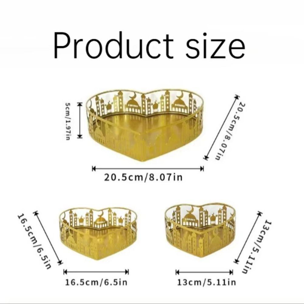 3Pcs Gold Color Ramadan Festival Art Tray Elegant Eid Candy Dish  Islamic Holidays