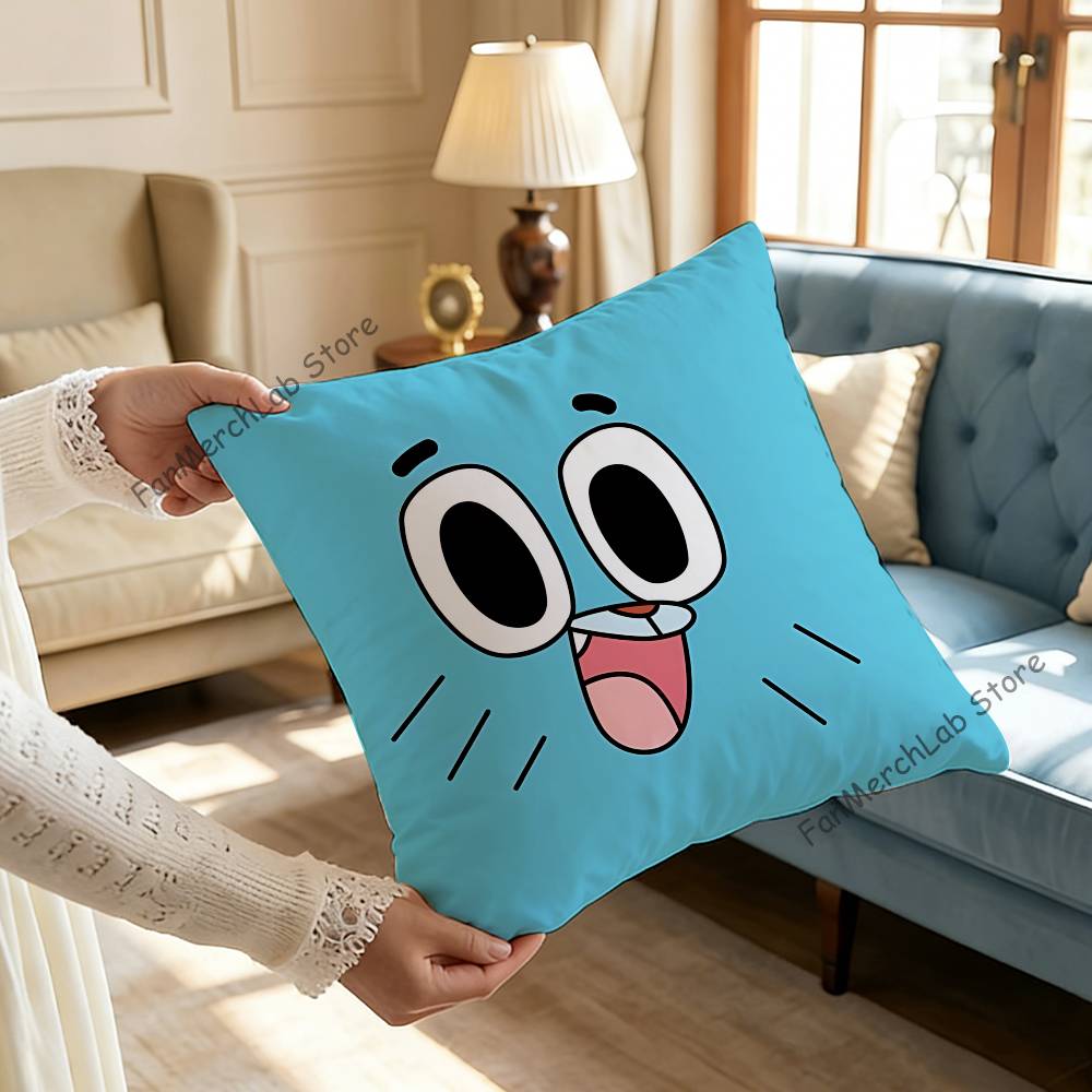 GGumballS Cartoon Watterson Pillow Covers Cartoon Sofa Decorative Home Doublesided Printing Short Plush Cute Cushion Cover