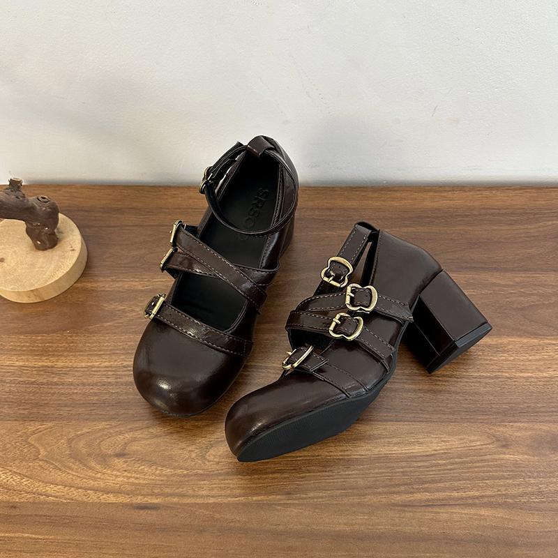 Дизайн Туфли Мэри Джейн с перекрестными ремешками Женские Модные Туфли на толстом каблуке Осенние Женские Уличные Платье Стриптизер Кожаные Туфли