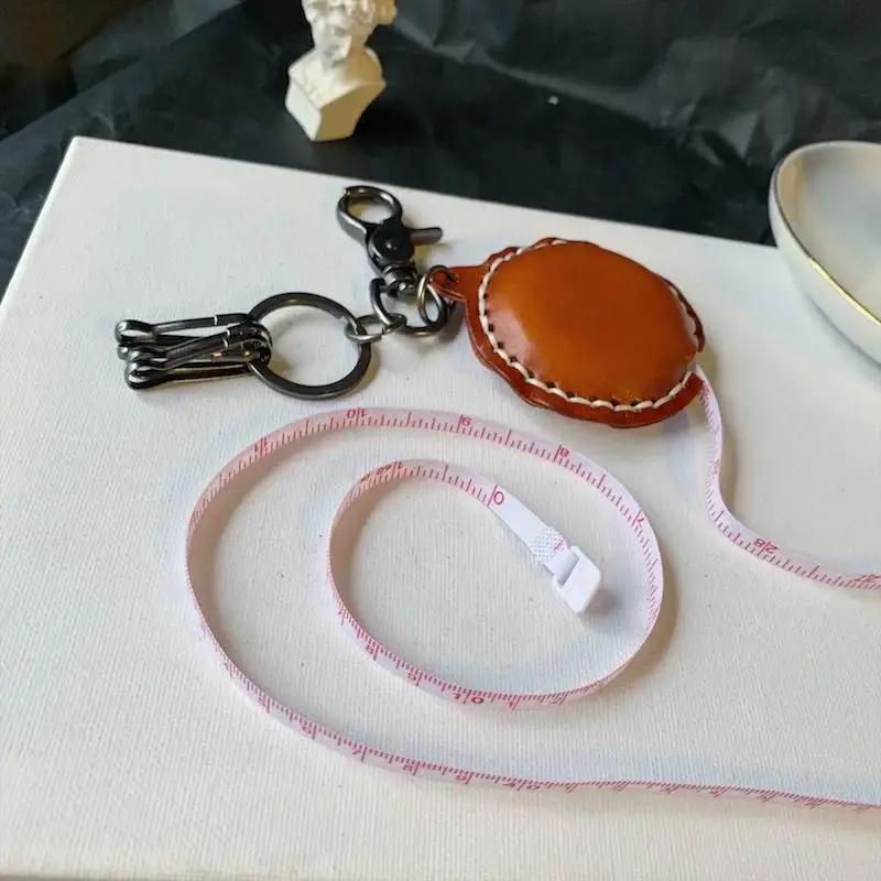 Creative Leather Keychain Practical Pendant Keychain Built-in Tape Measure Pendant Men Women Universal Handmade Key Accessories