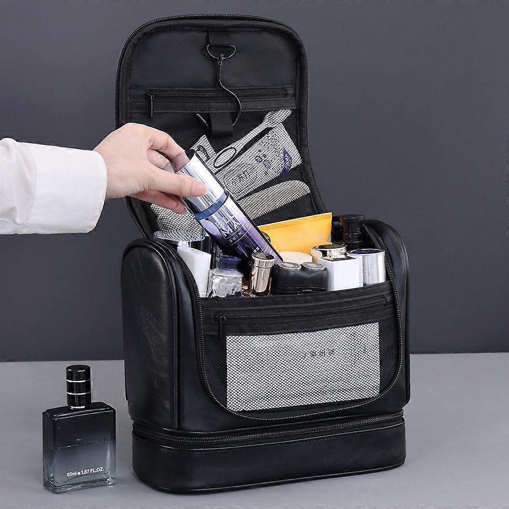 4034 Vintage Large Capacity PU Leather Toiletry Bag Swimming Gym Travel Men Cosmetic Hanging Bag