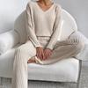 Autumn and Winter Two-piece Fashion Casual Straight Trousers Temperament Loose V-neck Pit-stripe Knitting Suit