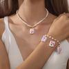 Soft Hand-Drawn Square Flower Bow Pendant - Cute DIY Jewelry