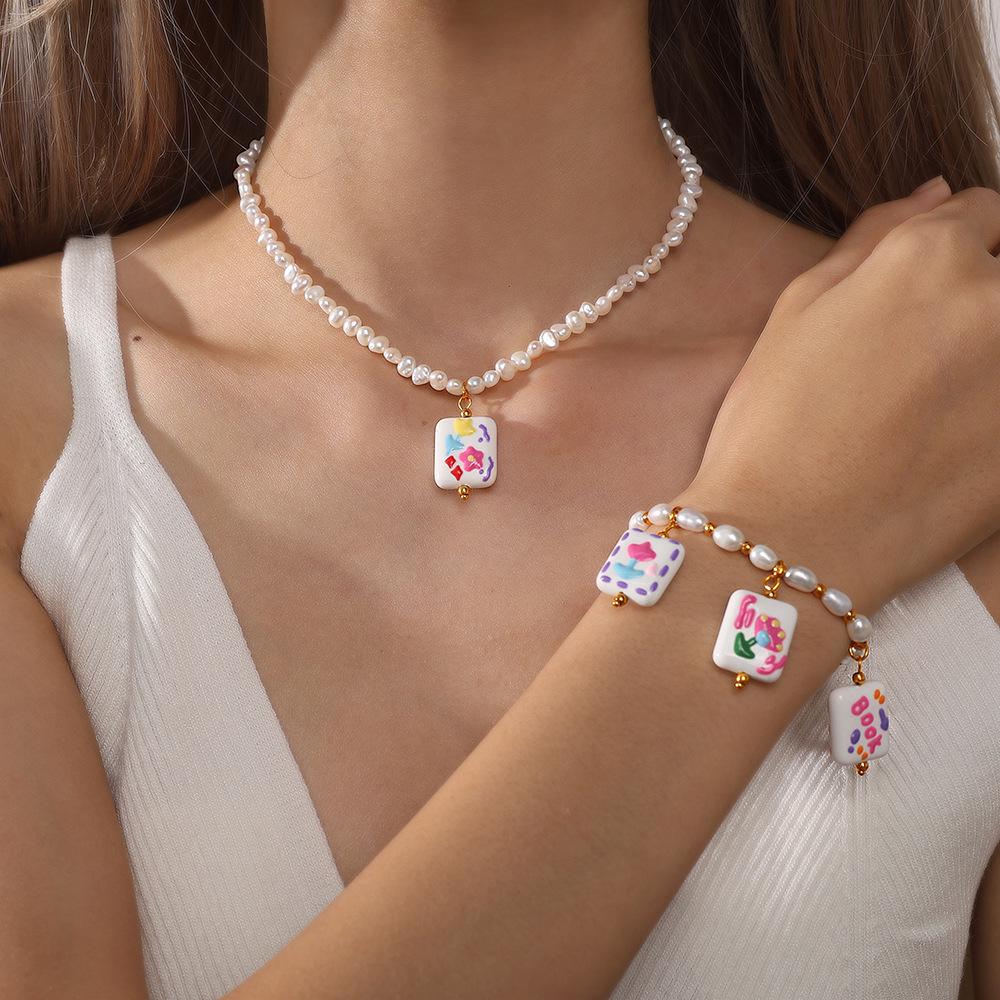 Soft Hand-Drawn Square Flower Bow Pendant - Cute DIY Jewelry
