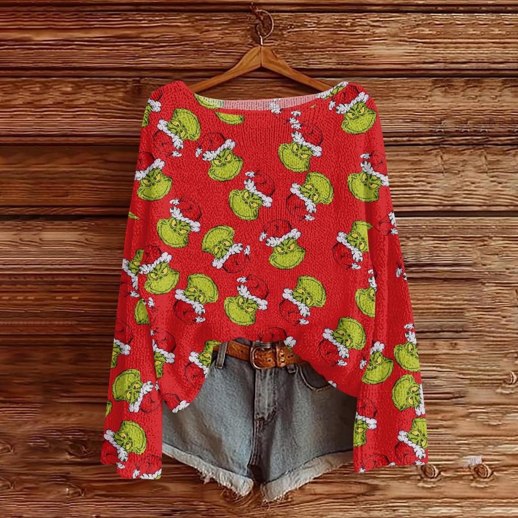 Womens Fall Sweaters Long Sleeve Print Tops Pullover Sweaters Loose Dressy Casual Basic Clothes