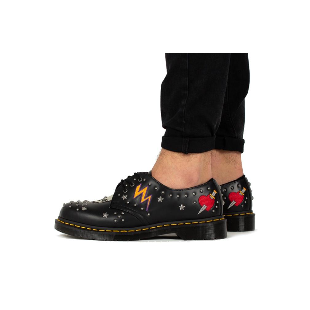 Dr. Martens 1461 Рок-н-ролл Черные Мужские Кроссовки Черная Гладкая Кожа Металл 24206001