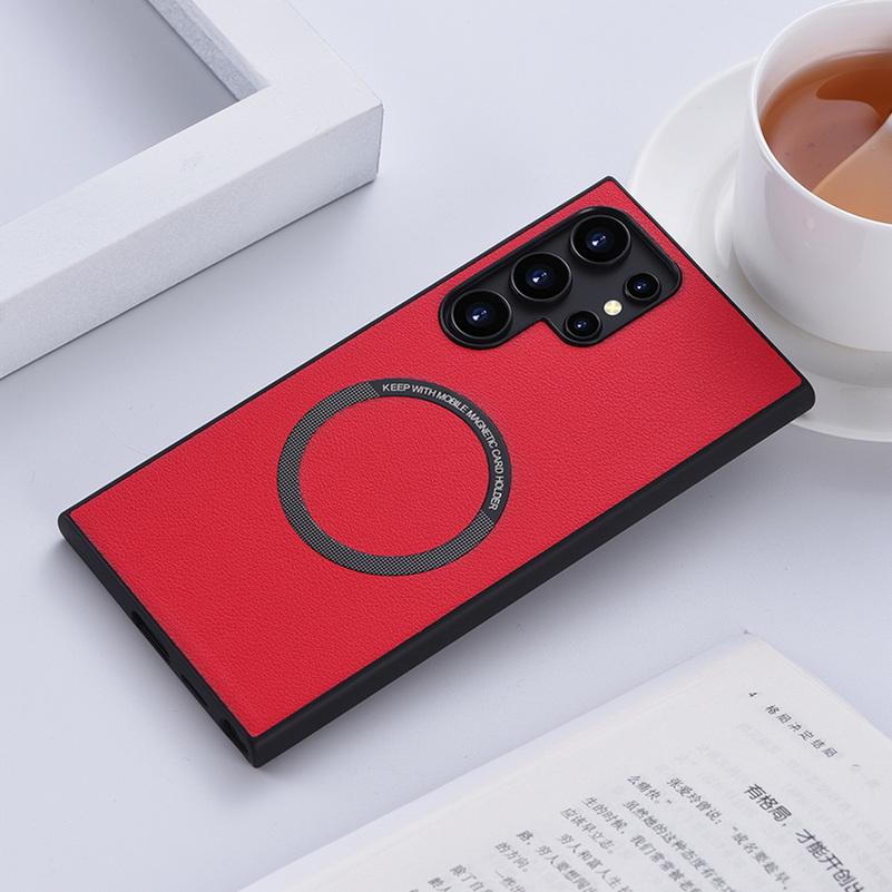 Магнитный чехол Magsafe с беспроводной зарядкой для Samsung S24 Ultra S24 + S23 S22 + Galaxy S21 Plus S20 FE, роскошный чехол из искусственной кожи